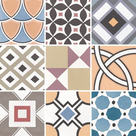 Carrelage effet carreau de ciment CAPRICE DECO COLOURS PATCHWORK 20x20cm 20x20cm Multicolore - Mat - boîte de 1 m2