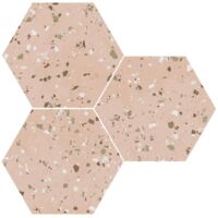Carrelage effet terrazzo hexagonal 29x25cm rose mat – Grès cérame pour intérieur et extérieur – Boîte de 0.94 m2 – Apavisa
