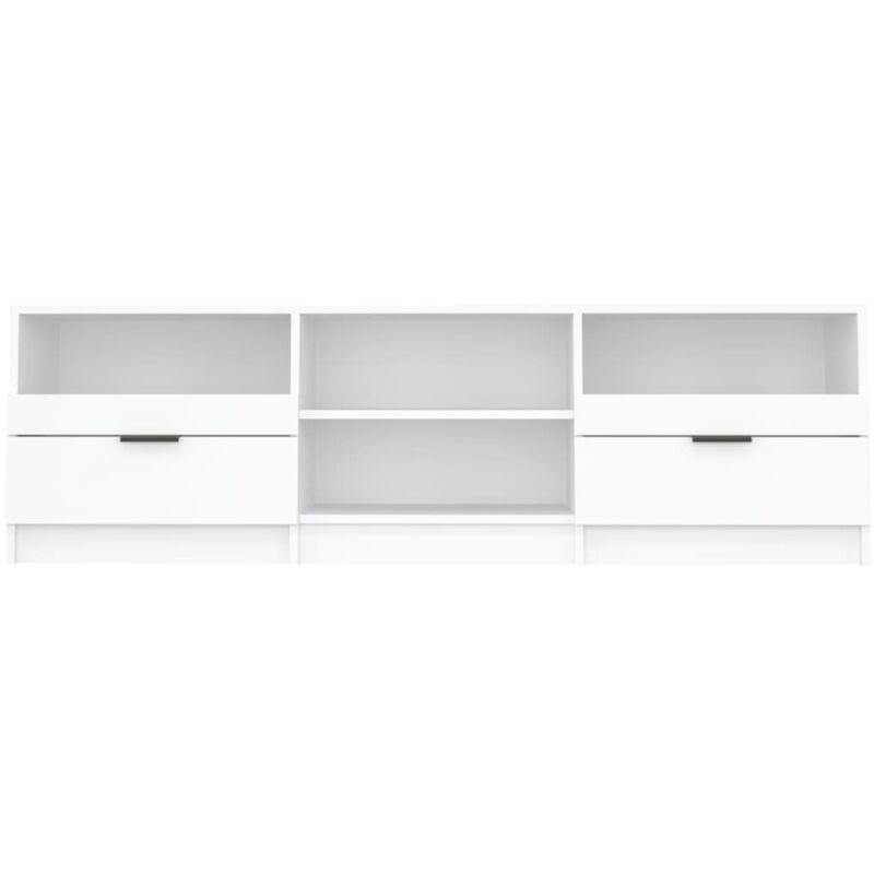 Mobile TV In Legno Multistrato Bianco Lucido – Dimensioni 158,5x36x45 Cm, Con 2 Scomparti E 4 Ante, Per Soggiorno Moderno
