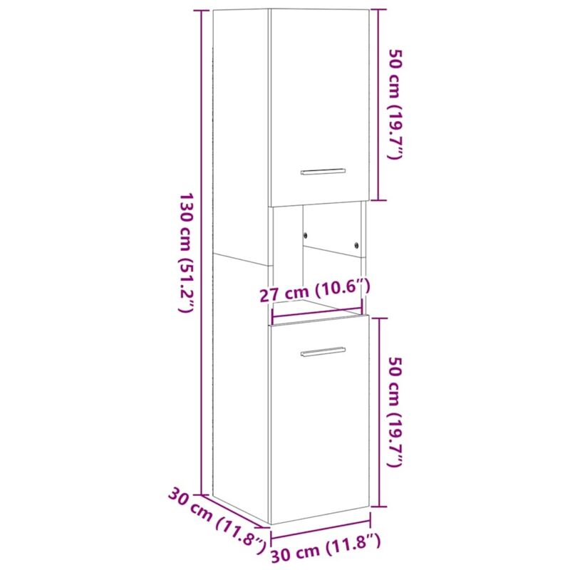 Armadio Da Bagno Bianco 30x30x130cm - Mobile Sospeso Con 5 Scomparti E 2 Ante, Legno Multistrato