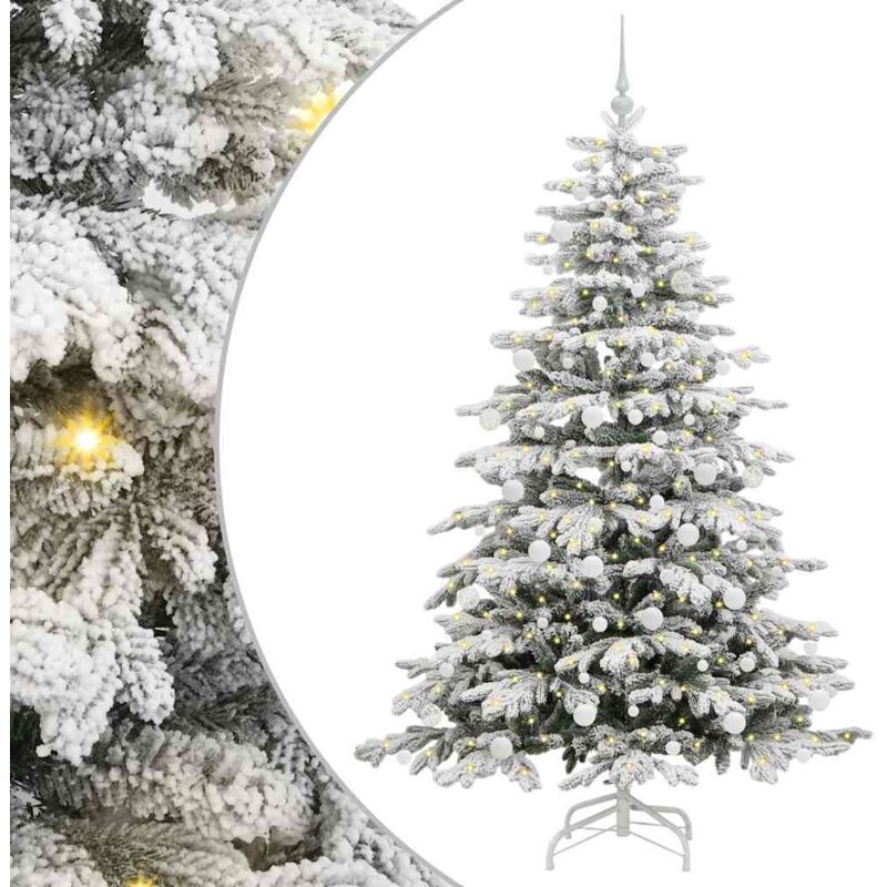 VidaXL Albero Di Natale Artificiale Sottile Con Neve Floccata, 240 Cm, PVC E PE, Base In Acciaio, Verde E Bianco - 2