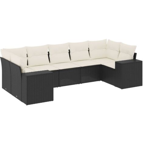 VidaXL Set Divano Da Giardino 3 Posti In Polyrattan Nero Con Cuscini E Gambe In Eucalipto
