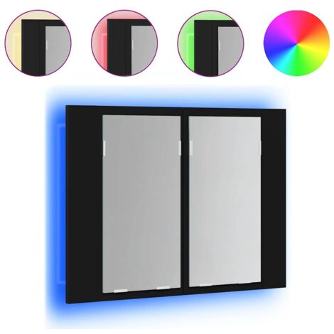 VidaXL Armadio Portagioie A Specchio Con Luci LED E Serratura - Mobile A Parete Nero Con 2 Cassetti, Ganci E Ripiani, Protezione Antigraffio - 4