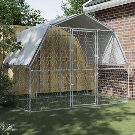 Gabbia Per Cani In Acciaio Zincato Con Tetto In PE – Dimensioni 375x285x230 Cm, Porta Con Chiusura A Chiave, Per Esterno