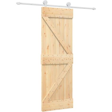 Porta Scorrevole In Legno Massello Di Pino 70x210 Cm – Marrone, Robusta E Rustica, Con Kit Hardware Incluso