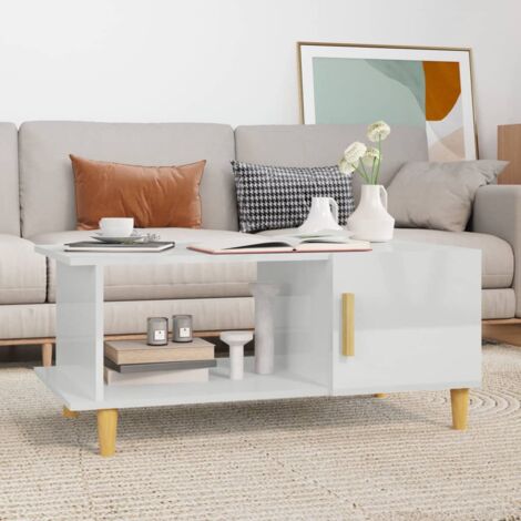 Tavolino Da Salotto Bianco Lucido 90x90x28 Cm - Legno Multistrato | Piano Scomponibile | Moderno Ed Elegante