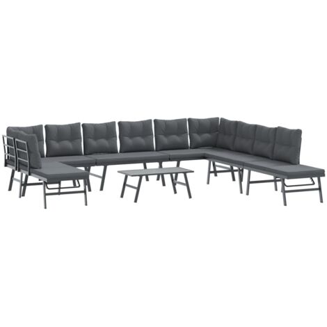 VidaXL Panca Da Giardino 2 Posti In Acciaio Nero – 165 Cm, Con Tavolini Laterali, Schienale Sagomato, Per Esterno - 4