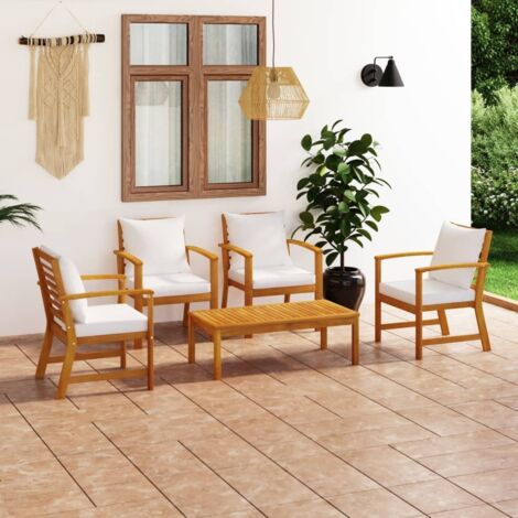 VidaXL Set Divani Da Giardino 5 Pezzi In Legno Massello Di Acacia – 4 Sedie E Tavolino Con Cuscini Grigio Scuro - 3