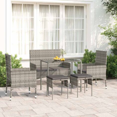 Divani da Giardino 6 pz con Cuscini in Polyrattan Grigio Scuro