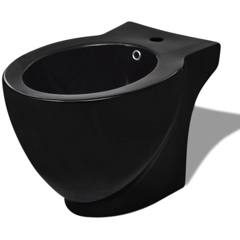 Lavandino Bagno Rotondo In Ceramica Nero - 46,5x18 Cm, Con Troppopieno, Per Installazione A Piano