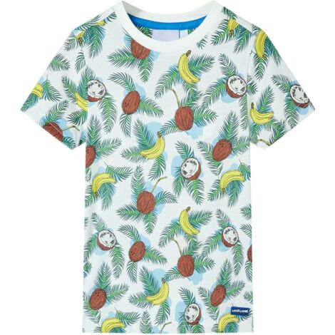 Maglietta Bambino Maniche Corte Multicolore Con Animali E Foglie, 100% Cotone, Taglia 140 (9-10 Anni)