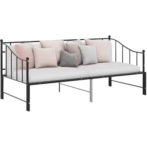 VidaXL Divano Letto Con Letto Estraibile 90x200cm - Grigio Scuro, Tessuto, Struttura Legno E Metallo (Materassi Non Inclusi)