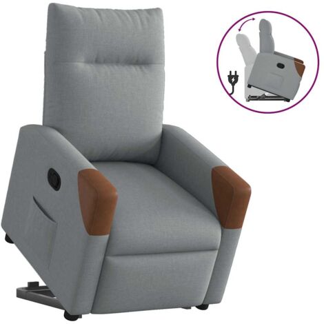 VidaXL Poltrona Alzapersona Con Massaggio E Reclinabile – Grigio Chiaro In Tessuto, Perfetta Per Anziani E Relax