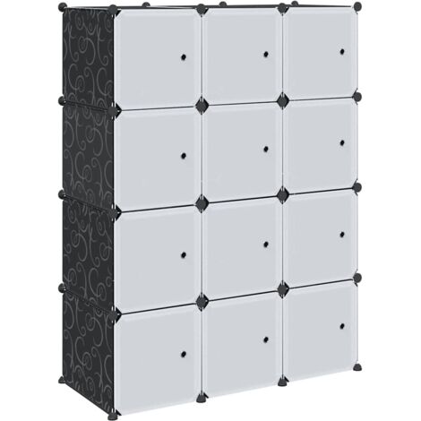 VidaXL Organizzatore Con 12 Cubi E Ante Trasparenti, Scaffale Modulare In PP E Acciaio, Nero 94x31x124 Cm
