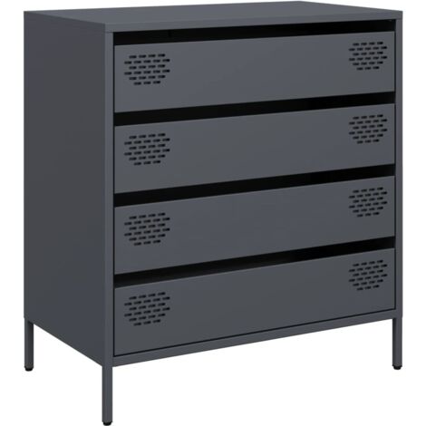 Credenza Acciaio E Vetro Antracite 75x35x105 Cm – Mobile Con Ripiano Regolabile