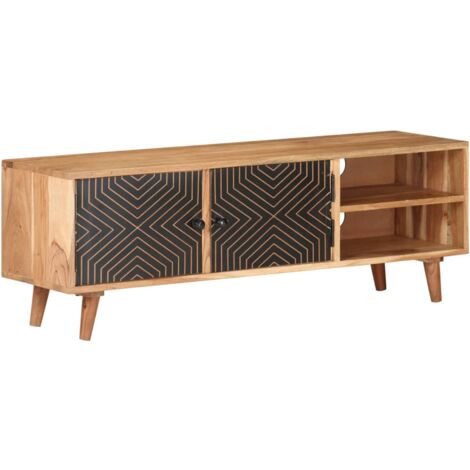Mobile TV In Legno Massello Di Acacia VidaXL, 160x40x50 Cm, Stile Vintage Industriale Con Ripiani