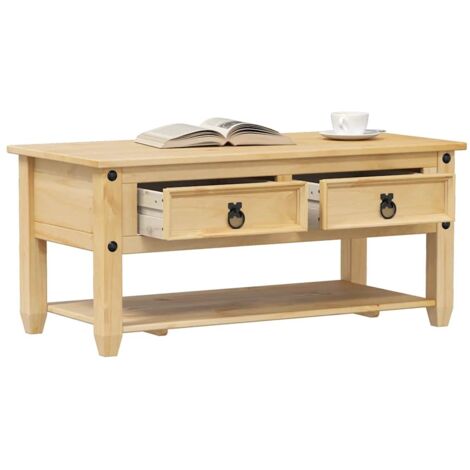 vidaXL Legno Pino Messicano Tavolino caffè Corona Range con Cassetto Rustico Robusto Elegante Tavolo Basso da Salotto Grigio e Marrone