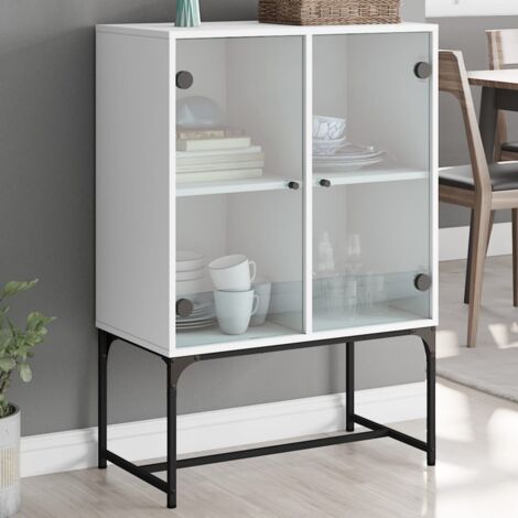 VidaXL Mobile A Muro Con Ante In Vetro, Grigio Cemento, 102x37x35 Cm, Legno Multistrato, Portata 80 Kg