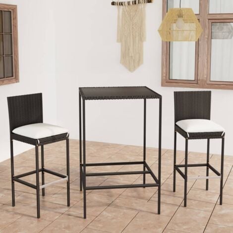 vidaXL Set Bar da Giardino 3 pz con Cuscini in Polyrattan Nero
