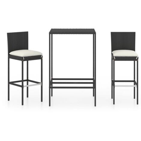 vidaXL Set Bar da Giardino 3 pz con Cuscini in Polyrattan Nero