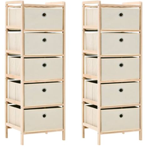 vidaXL Scaffali con 5 Cesti in Tessuto 2 pz in Legno di Cedro Beige