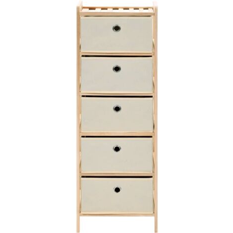 vidaXL Scaffali con 5 Cesti in Tessuto 2 pz in Legno di Cedro Beige