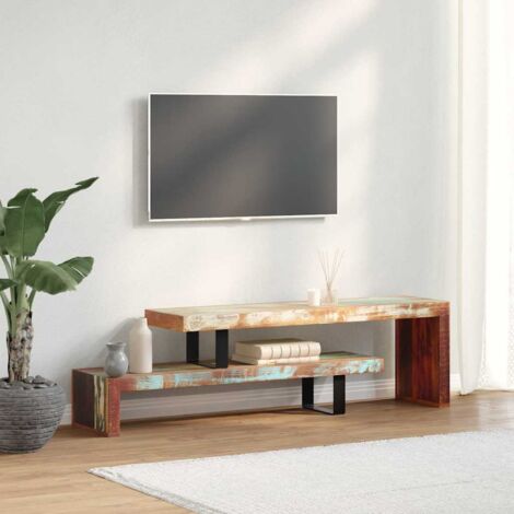 VidaXL Mobile Porta TV In Legno Massello Di Recupero – 2 Pezzi Impilabili, Design Vintage, Regolabile E Multifunzione, Con Gambe In Ferro Battuto