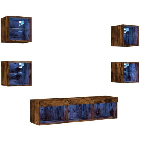VidaXL Mobile TV A Parete Con LED RGB – Set 4 Pezzi In Rovere Sonoma, Legno Multistrato - 2