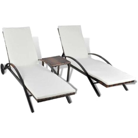 vidaXL Lettini Prendisole con Tavolino in Polyrattan Marrone