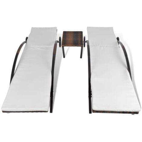 vidaXL Lettini Prendisole con Tavolino in Polyrattan Marrone