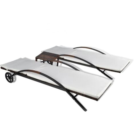 vidaXL Lettini Prendisole con Tavolino in Polyrattan Marrone