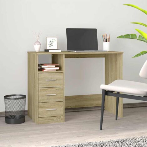 Scrivania VidaXL Quercia Fumosa 100x50x75 Cm In Legno Multistrato – Design Industriale, Gambe In Acciaio, Versatile Per Ufficio E Soggiorno