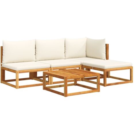 Set Divani Da Giardino Modulari 4 Pezzi In Legno Di Acacia Con Cuscini Sfoderabili (crema/grigio Scuro)