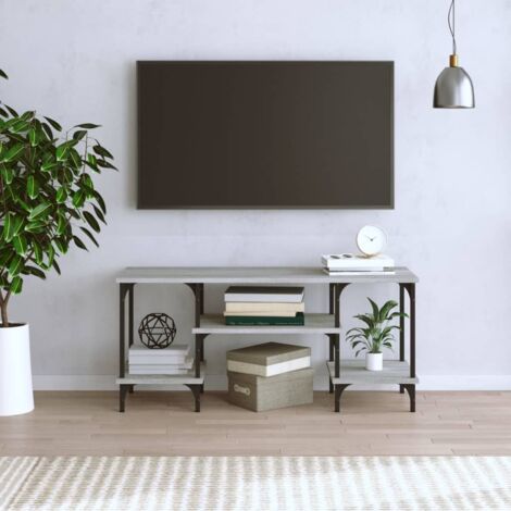 Mobile TV In Legno Rovere Sonoma 102x35x45 Cm - Con 4 Scomparti E Ante - Design Moderno Per Soggiorno