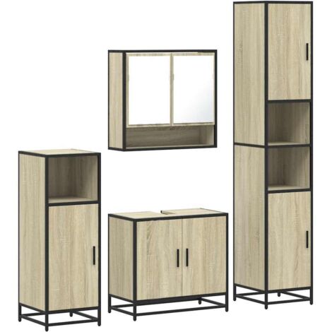 VidaXL Armadietto Da Bagno In Legno Multistrato - Rovere Sonoma - 30x30x100 Cm - 2 Ante + Ripiano Aperto - 3