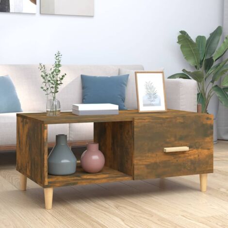 VidaXL Tavolino Da Salotto Quadrato In Legno Multistrato Rovere Fumo - 100x100x40 Cm Con Struttura In Metallo, Moderno E Resistente