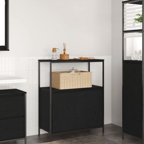 VidaXL Mobile Da Bagno A Parete Nero - 32x20x67 Cm, Legno Multistrato, Capacità 60 Kg, Con Anta