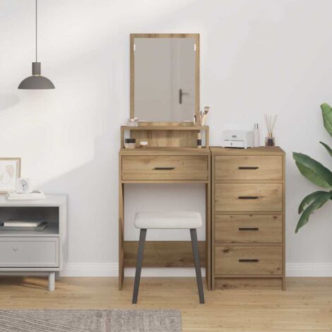 VidaXL Set Tavolo Da Trucco Con Sgabello Rosa – Legno Paulownia, Con 3 Cassetti E Specchio, 50x59x136 Cm