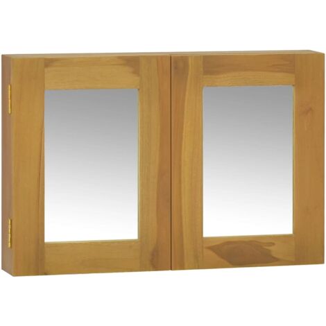 VidaXL Mobile A Specchio Da Parete 60x10x40 Cm - Legno Massello Di Teak, Contenitore Con 2 Specchi, Stile Naturale