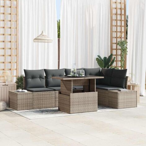 VidaXL Divani da Giardino 6 pz con Cuscini in Polyrattan Grigio Scuro