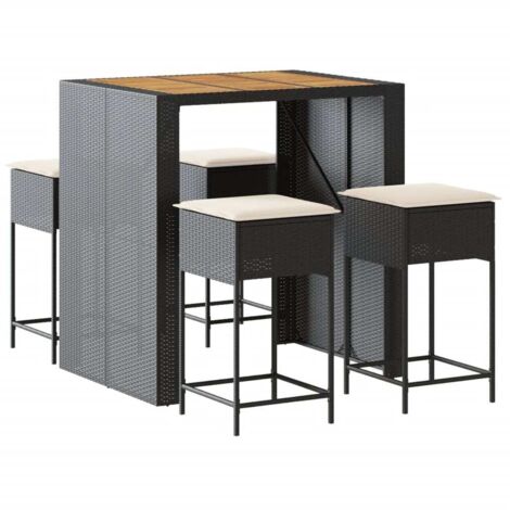 VidaXL Sgabelli Da Bar In Polyrattan Nero Con Cuscini Crema, Set Da 4 Pezzi, Con Telaio In Acciaio, Per Esterni E Interni - 2