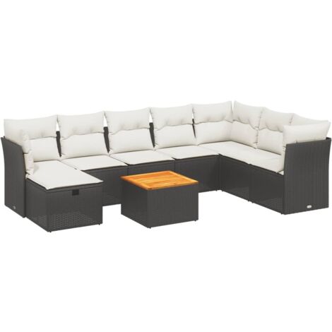 Chaduof Set Divani da Giardino 4 pz con Cuscini Nero in Polyrattan,Divani da Esterno,Set Divani da Giardino,Set di Mobili da Giardino-319781