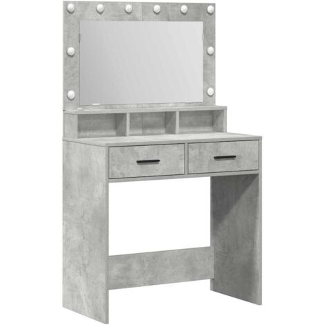 Toeletta Con Specchio VidaXL In Legno Multistrato - 96x39x142 Cm, Grigio Cemento, Con 2 Cassetti E Ripiani - Foto 4