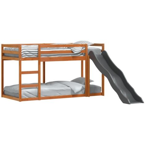 VidaXL Letto A Castello Con Tende Blu 90x190 Cm | In Massello Di Pino Per Camera Bambini Con Fissaggio A Parete - 5