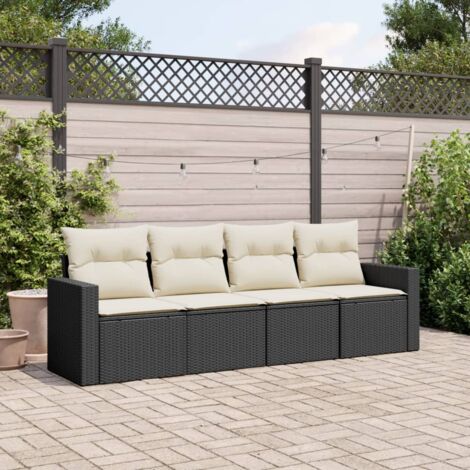 VidaXL Set Divano Da Giardino 3 Posti In Polyrattan Nero Con Cuscini E Gambe In Eucalipto