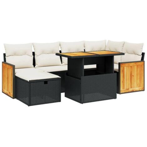 Set Bar Da Giardino VidaXL 7 Pezzi In Polyrattan Nero - Con Tavolo, 6 Sgabelli E Cuscini