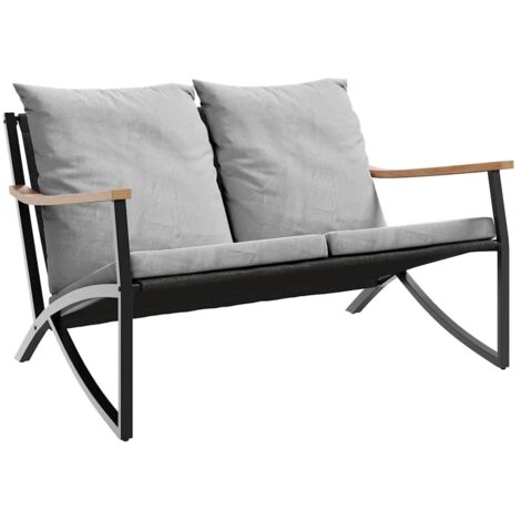 VidaXL Panchina Giardino 110 Cm In Acciaio Nera - Panca Da Esterno Con Schienale A Doghe, Resistente Alle Intemperie