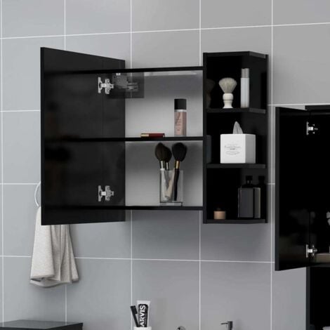 vidaXL Mobile Bagno con Specchio Nero 62,5x20,5x64cm Legno Multistrato