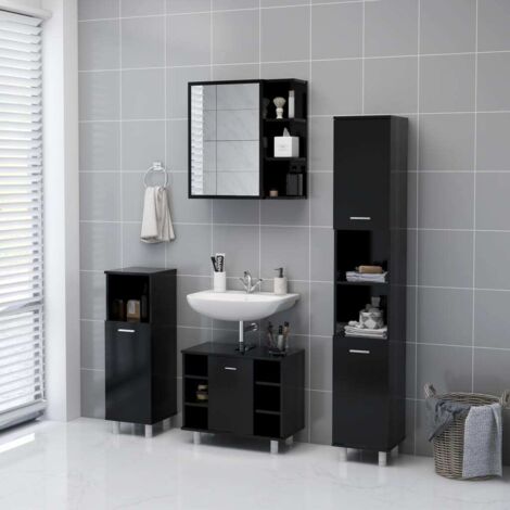 vidaXL Mobile Bagno con Specchio Nero 62,5x20,5x64cm Legno Multistrato