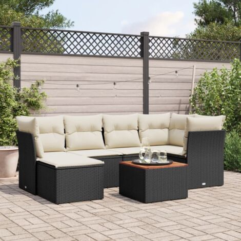 Set Bar Da Giardino VidaXL 7 Pezzi In Polyrattan Nero - Con Tavolo, 6 Sgabelli E Cuscini - Foto 7